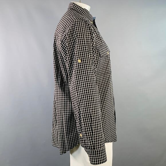 WOOLRICH Size L Black White Checkered Cotton Two Pockets Long Sleeve Shirt - Picture 3 of 6